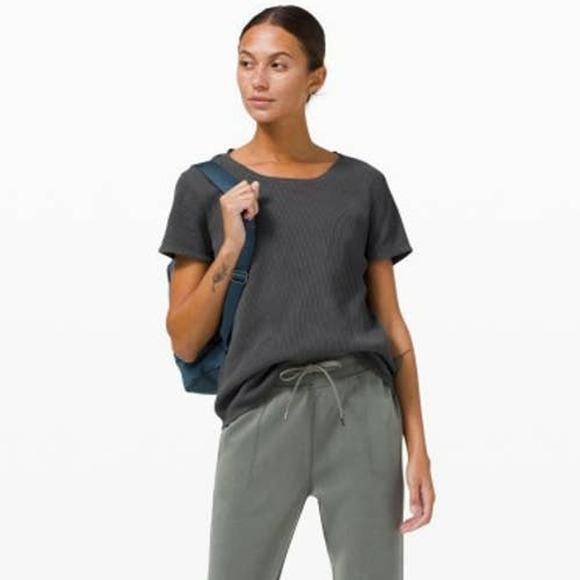 Lululemon Tops - Lululemon Love Crew III Charcoal Gray Waffle Knit Tee Shirt Top Size 4